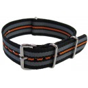 Bracelet nylon NATO Noir/Gris/Noir/Orange