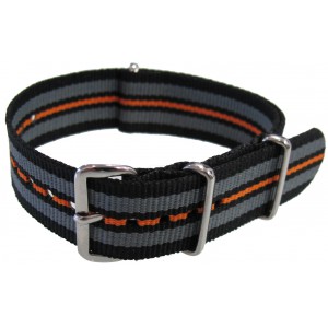 Bracelet nylon NATO Noir/Gris/Noir/Orange