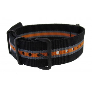 Bracelet nylon NATO Noir/Gris/Orange PVD