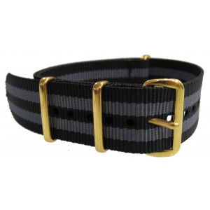 Watch NATO strap Black/Grey with gold buckles