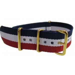 Watch NATO strap Blue/White/Red with gold buckles