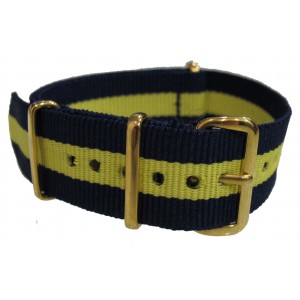 Bracelet nylon NATO Bleu/Jaune﻿ boucles dorées