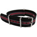 Bracelet nylon NATO noir/rouge/gris